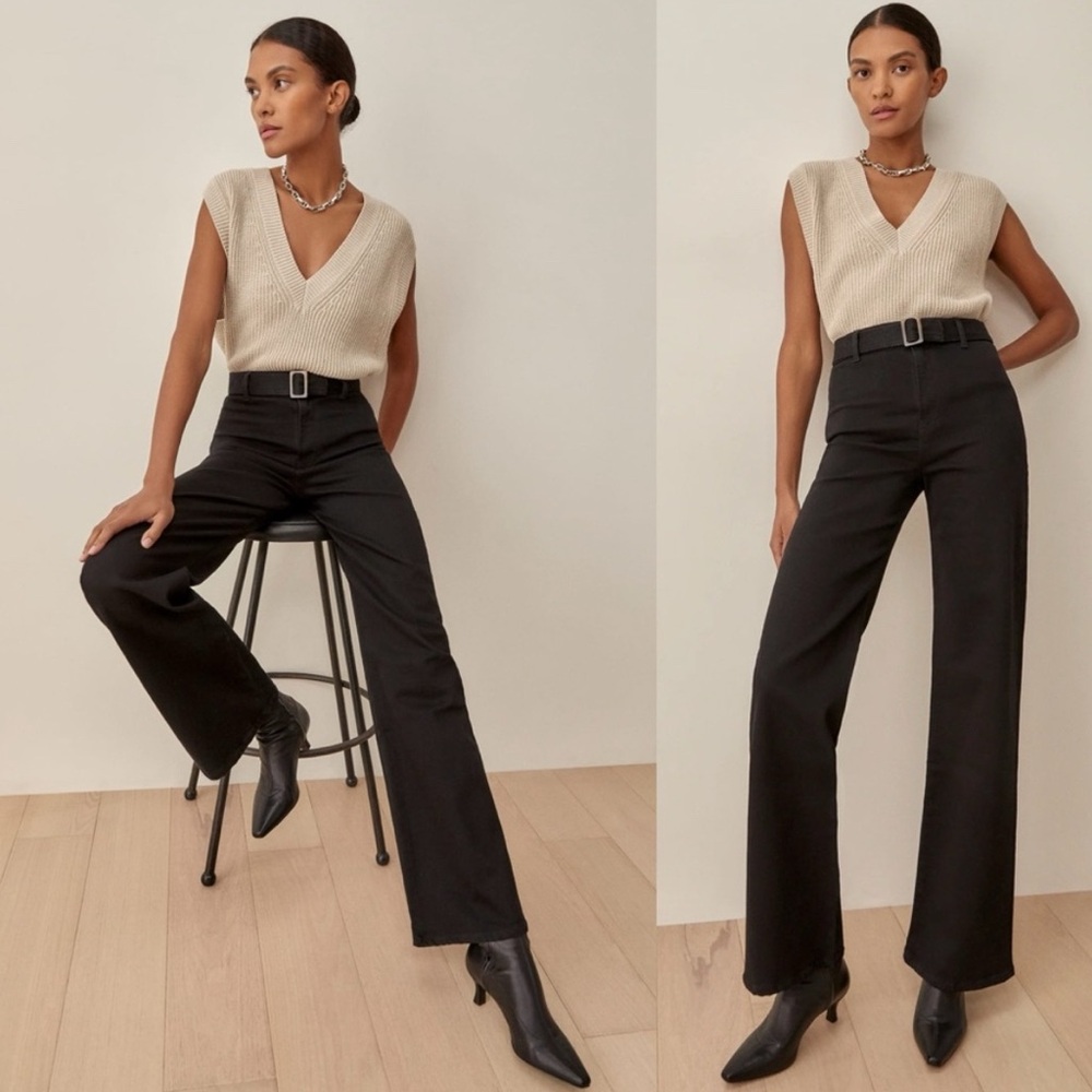 Reformation Amelie High Rise Wide Leg Jeans Black Minimalist Old Money Size 26